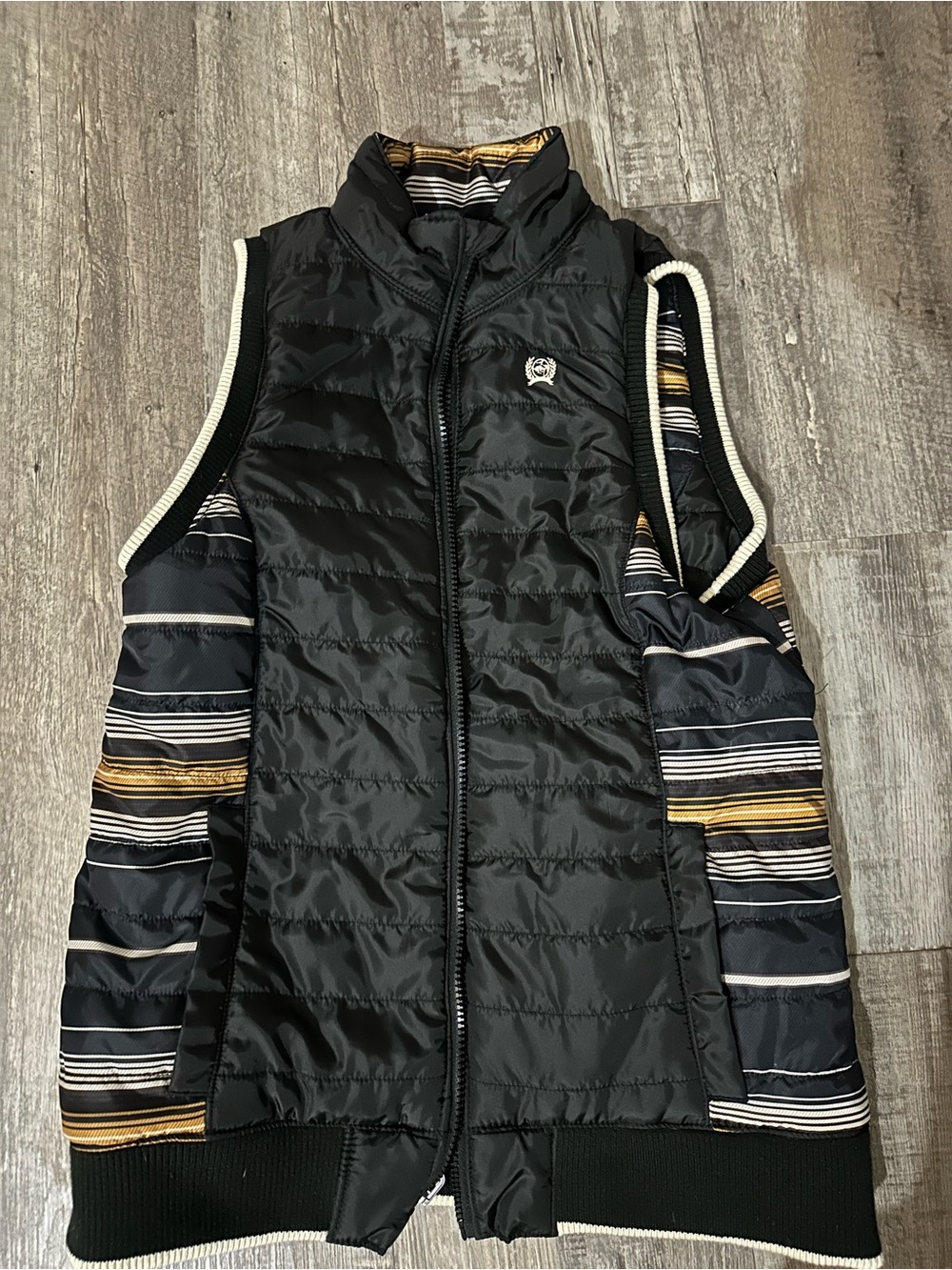 Cinch Black Quilted Puffer Vest with Gold & White Stripe Accents